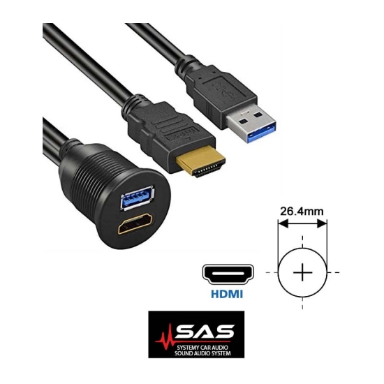 Przedłużacz HDMI/USB Ampire XHB150 Przedłużacz kabla HDMI/USB-A z gniazdem montażowym i gumową klapką